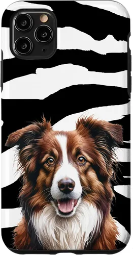 Vista 11 de Funda con estampado animal de cebra para iPhone 15, color marrón Border Collie
