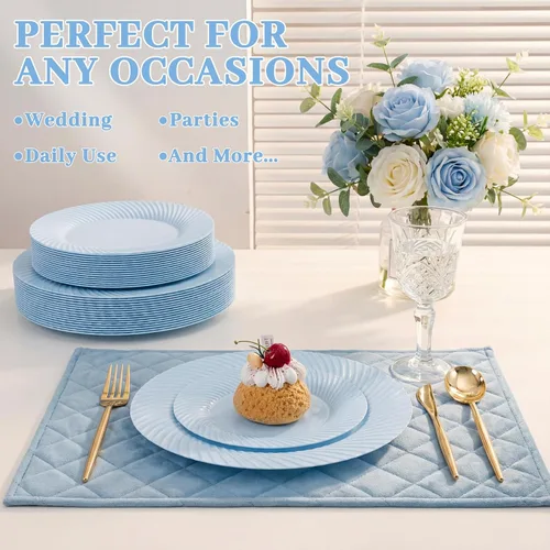 Vista 3 de I00000 - Platos de plástico azul de 7 pulgadas, 100 platos desechables de postre resistentes, platos de ensalada azules desechables, platos duros