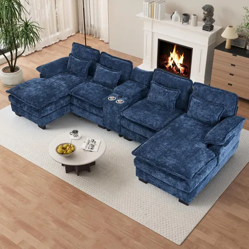 Vista 11 de Sofá nube en forma de U de 130 pulgadas con casa para gatos, sofá modular de gran tamaño para sala de estar, cómodo sofá grande de chenilla, juego