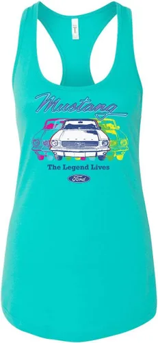 Vista 4 de Ford Mustang The Legend Lives Retro Vintage Racerback Camiseta sin mangas para mujer Gris jaspeado