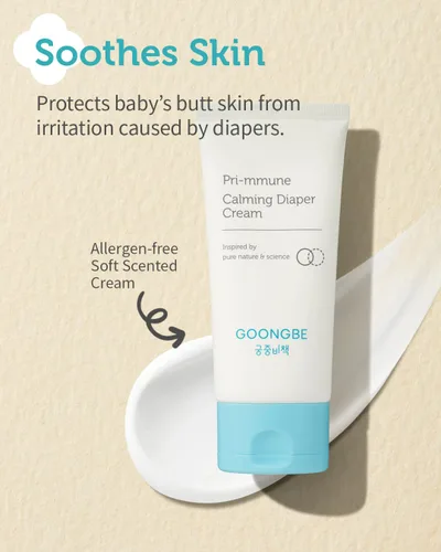 Vista 5 de GOONGBE Pri-mmune Crema calmante para pañales – Crema coreana para pañales con óxido de zinc y pantenol – Trata, calma, piel suave mate, sin