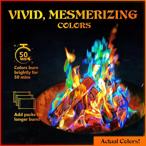 Vista 4 de MEKER Paquetes de Cambio de Color de Fuego – Fogata, Fogatas, Chimeneas al Aire Libre, Hoguera – Color de Fuego – Accesorios Perfectos de Campamento