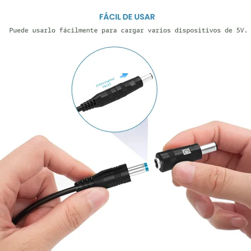 Vista 6 de Powseed Cable de alimentación universal de 5 V, cable de carga USB a CC con 13 enchufes adaptadores para enrutador de cámara web, grabadora, altavoz