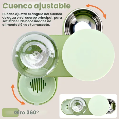 Vista 4 de Paquete de 2 alimentadores automáticos para gatos, dispensador de agua de acero inoxidable, alimentador de alimentos por gravedad y bebedero