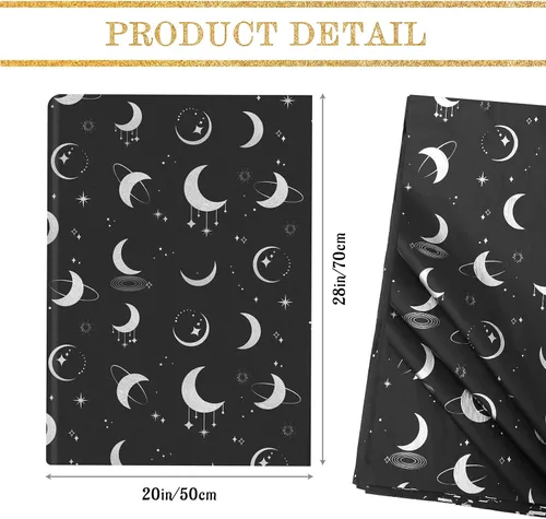 Vista 2 de HolyMaji 25 hojas de papel de seda de luz de luna para embalaje de pequeñas empresas de 20 × 28 pulgadas, papel de regalo de luna impreso a granel