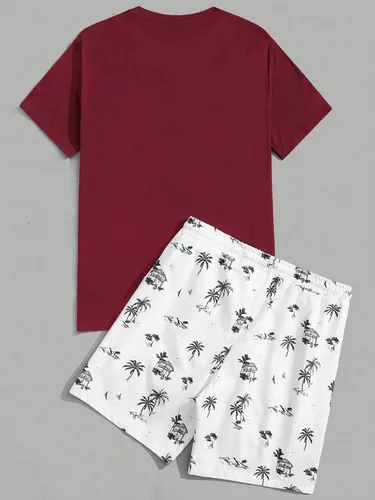 Vista 42 de GORGLITTER Conjunto de 2 piezas de camiseta gráfica de manga corta para hombre, estampado hawaiano con cordón y pantalones cortos