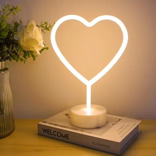 Vista 12 de BHCLIGHT Letrero de neón de corazón rosa, luz LED de neón para el día de San Valentín, funciona con pilas o USB, luces de corazón rosa de San