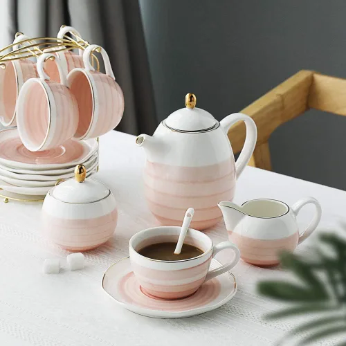 Vista 4 de SWEEJAR Juego de té de porcelana y cucharas de café expreso de acero inoxidable 18/10