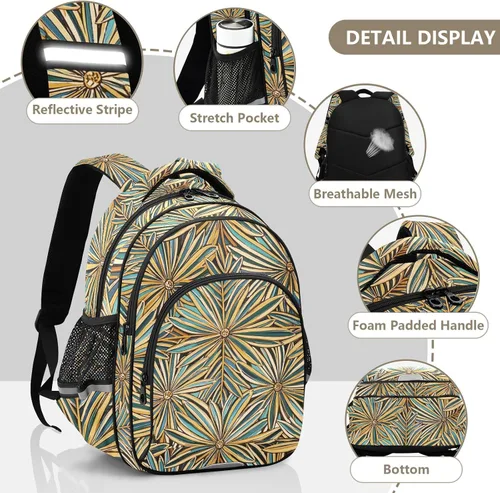 Vista 5 de Mochila escolar para adolescentes, bolsas escolares para adolescentes, niños, casual, paquete de día, elegante, hoja dorada, verde, bolso de trabajo