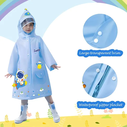 Vista 5 de amo nenes Kids Raincoat for Boys Girls Rain Poncho with Hood, Waterproof Reusable EVA Rainwear Toddler Cartoon 2-12 Years