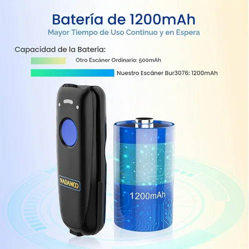 Vista 5 de NADAMOO Escáner de código de barras inalámbrico compatible con función Bluetooth, 2.4G inalámbrico y con cable, escáner de código de barras 3 en 1