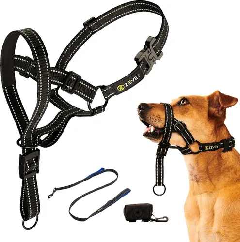 Vista 8 de Collar para la cabeza de perro con correa y correa de seguridad que detiene los tirones pesados de la correa, acolchado reflectante para la cabeza