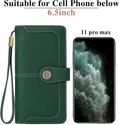 Vista 5 de FALAN MULE Cartera de cuero genuino RFID bloqueo gran capacidad Trifold señoras cartera.