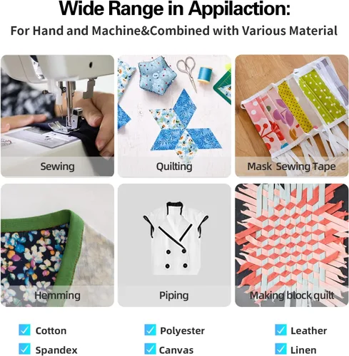 Vista 5 de Cinta al bies de doble pliegue de 1/2 pulgada, cinta al bies de doble pliegue de 55 yardas, carrete continuo a granel para coser ropa, acolchado