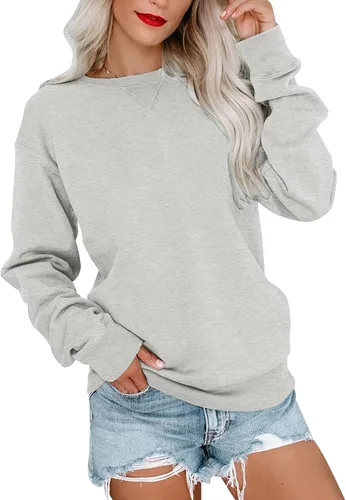 Vista 8 de Bingerlily Sudadera casual de manga larga para mujer, cuello redondo, linda sudadera pullover de ajuste relajado, tops