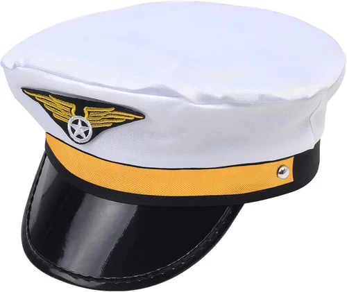 Vista 3 de Paquete de 4 gorras de capitán piloto, aviador, aviador, azul marino, para hombres y mujeres, color blanco