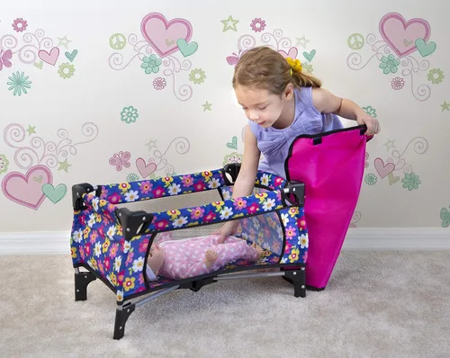 Vista 5 de Set de Cuna para Muñeca Bebé, Juego de Cuna Nido con Manta y Bolsa de Transporte para Corral de Muñeca Bebé. Se Ajusta hasta Muñecas de 20 Pulgadas