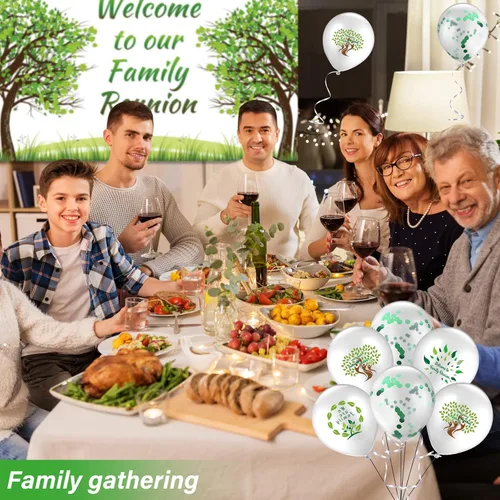 Vista 5 de Jiuguva 21 piezas de decoraciones de fiesta de reunión familiar 2026, bienvenidos a nuestro árbol familiar, pancartas de reunión de 70 x 43 y globos