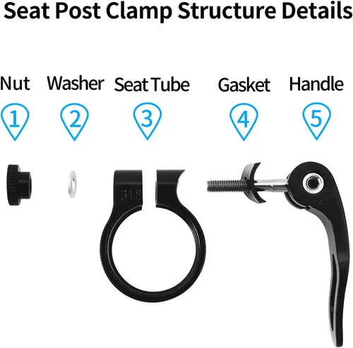 Vista 4 de NUWAB Abrazadera de poste de asiento de bicicleta premium, collar de tija de sillín de liberación rápida para bicicleta con aleación de aluminio