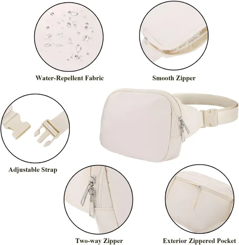 Vista 5 de Everywhere - Riñonera grande de 2 litros, impermeable para todas partes, para mujeres y hombres con correa ajustable, Blanco, Moda