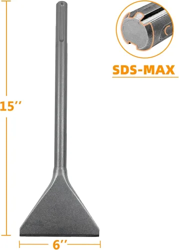 Vista 6 de Azulejo de 6 pulgadas de ancho y cincel Thinset Scaling Shank SDS-Max, broca de extracción de raspador de 6 x 15 pulgadas, ideal para taladros