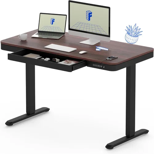 Vista 18 de FLEXISPOT Comhar - Escritorio de pie eléctrico de cristal puro con cajones, escritorio y puertos de carga USB, escritorio ergonómico de altura