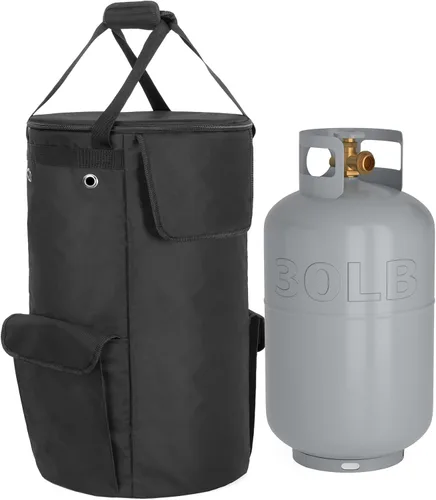 Vista 8 de samdew Funda para tanque de propano, bolsa de tanque de gas propano de 20 libras con solapa lateral abatible y función de mesa estable, 2 bolsillos