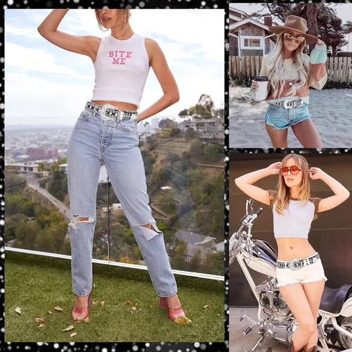 Vista 5 de UnFader Cinturones de diamantes de imitación brillantes para mujer, cinturones de vaquera occidentales con tachuelas para pantalones de mezclilla