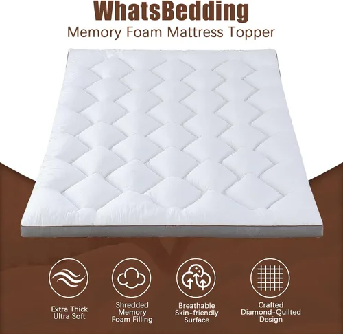 Vista 5 de WhatsBedding Cubrecolchón de espuma viscoelástica de 3 pulgadas Queen