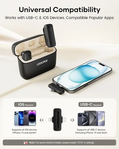Vista 8 de Micrófono Lavalier inalámbrico para iPhone, iPad y Android con funda de carga, micrófono de solapa con reducción de ruido, duración de la batería