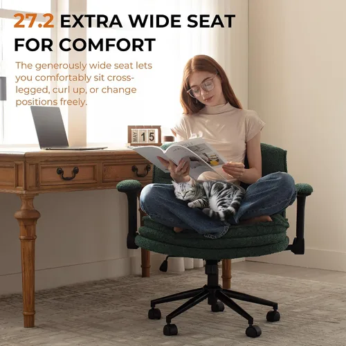 Vista 3 de Dowinx Silla cruzada con brazos y ruedas abatibles ajustables, cómodo sillón ergonómico de escritorio de oficina con 3 cojines de capa, silla