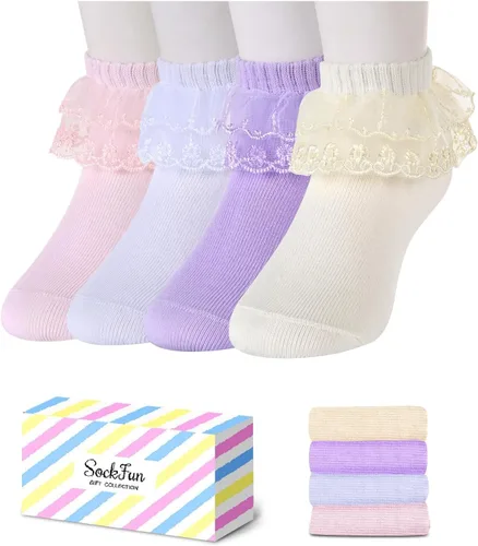 Vista 8 de sockfun Calcetines con volantes para bebé, calcetines de encaje con volantes para niños pequeños y niñas