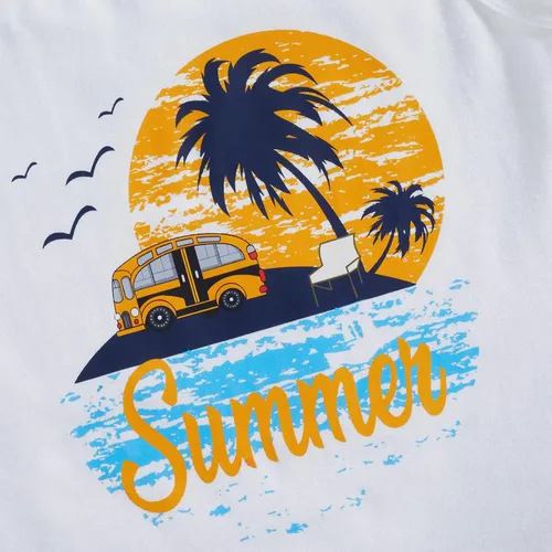 Vista 5 de Conjunto de pantalones cortos para niños pequeños, camiseta estampada junto al mar, 2 piezas, ropa de verano