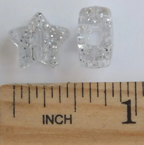 Vista 3 de Star Beads - Cuentas de plata con purpurina brillante de 0.512 in hechas en Estados Unidos