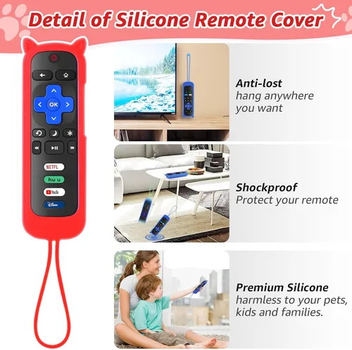 Vista 5 de Control remoto de repuesto para Roku TV con funda protectora suave, control remoto universal para TCL Roku/Hisense Roku/Onn Roku/Sharp Roku/Element