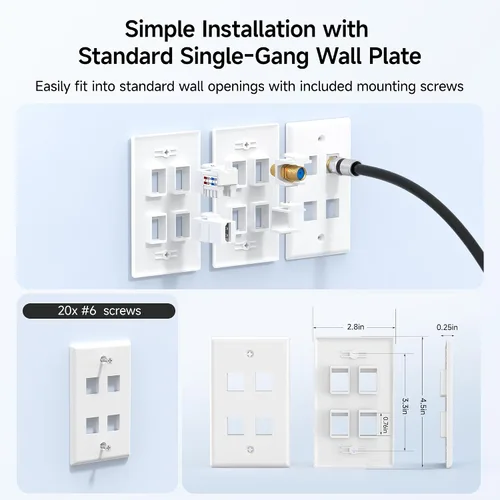 Vista 4 de Cable Matters - Paquete de 10 placas de pared Keystone de perfil bajo de 4 puertos