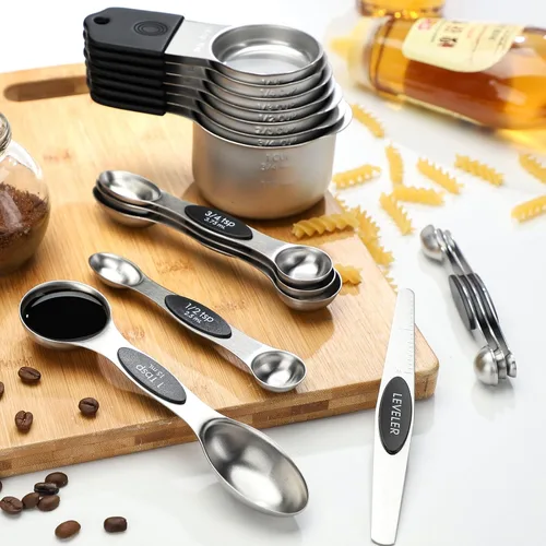 Vista 5 de Juego de 7 tazas medidoras magnéticas apilables de acero inoxidable para medir ingredientes secos y líquidos