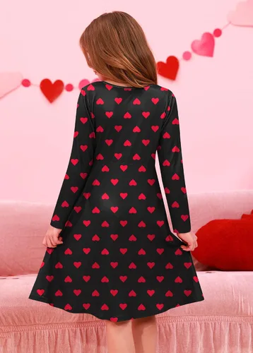 Vista 6 de BesserBay Vestido midi de manga larga con estampado de corazón para el día de San Valentín para niña, 4-14 años