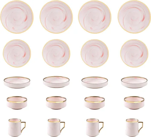 Vista 4 de Fine China Artisan - Juego de vajilla de 20 piezas, color rosa con oro