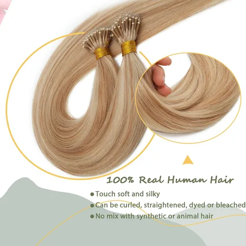 Vista 227 de SEGO Extensiones de cabello humano con micro cuentas, extensiones de cabello humano con micro bucle, lacio, natural, fusión fría, 1.76 oz/paquete