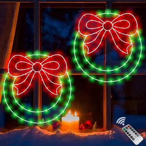 Vista 7 de Zimati - Luces navideñas para ventana, diseño de corona de 14 pulgadas
