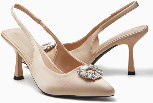 Vista 4 de Rilista Zapatos de tacón para mujer con diamantes de imitación cerrados y puntiagudos para boda y fiesta