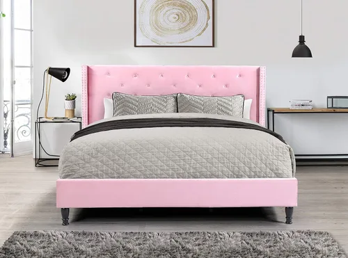 Vista 3 de HomeLife Premiere Classics - Cama de plataforma 007 con listones de terciopelo rosa de 51 pulgadas de alto, incluye cama de plataforma 007