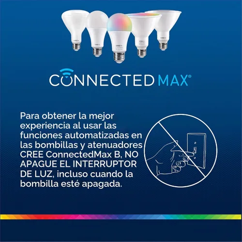 Vista 7 de Cree Lighting Connected Max - Bombilla LED inteligente A19 de 60 W, blanco ajustable + cambio de color, 2.4 GHz, funciona con Alexa y Google Home