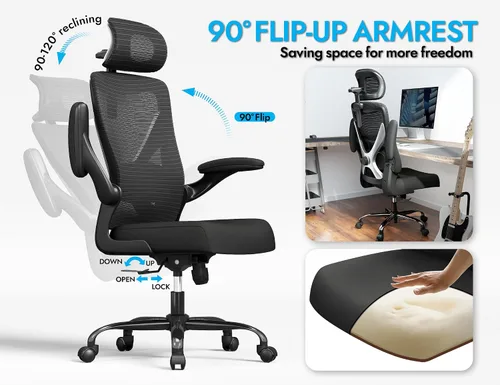 Vista 8 de Silla de oficina ergonómica negra: silla de escritorio de malla cómoda con Negro