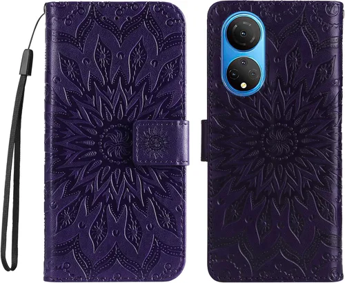 Vista 14 de Funda para Honor X7, diseño de flores de sol de piel de primera calidad con función atril y cierre magnético