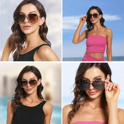Vista 2 de VIVIENFANG Premium Rimless Oversized Aviator Sunglasses for Women, Polarized PC Lens UV Protection Womens Shade VF2203