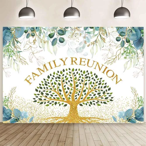 Vista 5 de AIBIIN Telón de fondo personalizado para reunión familiar de 7 x 5 pies, hojas de eucalipto, árbol genealógico, fondo de fotografía de árbol verde
