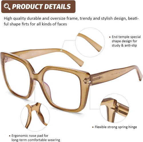 Vista 4 de DOOViC 3 Pack Oversized Reading Glasses for Women Blue Light Blocking Square Stylish Computer Readers