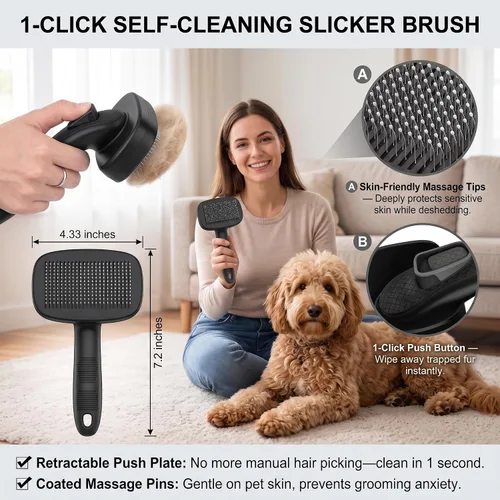 Vista 2 de Kit de 5 cepillos de aseo para perros, desprendimiento para gatos y perros de pelo largo Negro 5 piezas.
